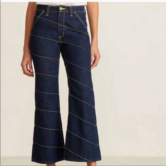 NWT Tory Burch Asymmetric Stitch Flare Cropped Jeans 28 - Picture 15 of 15